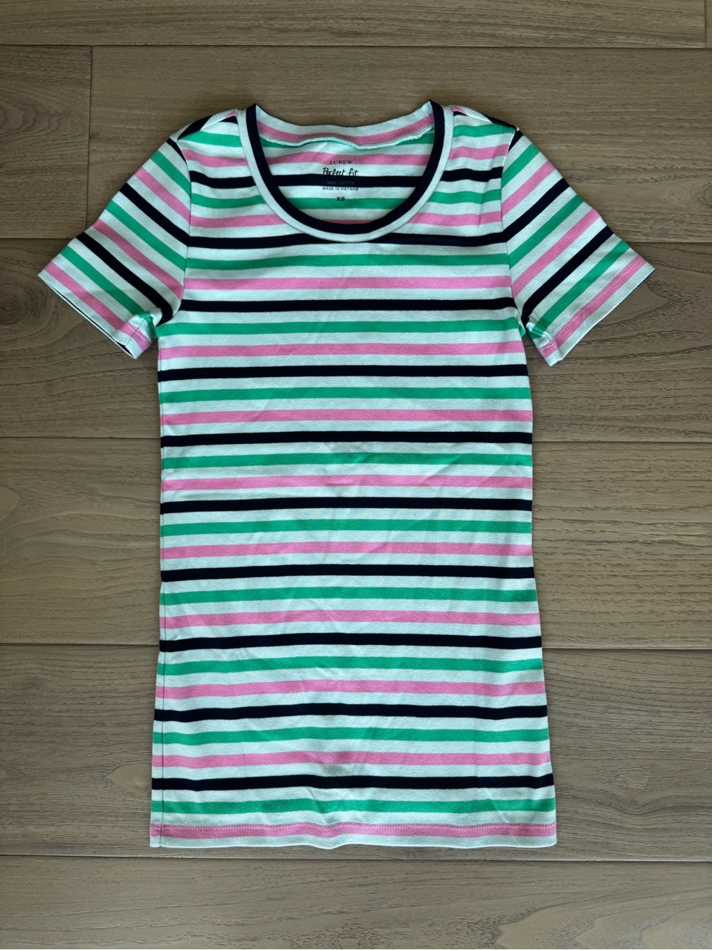 J. Crew Striped Short-Sleeve Tee in Pink, Green, navy- like new - XS